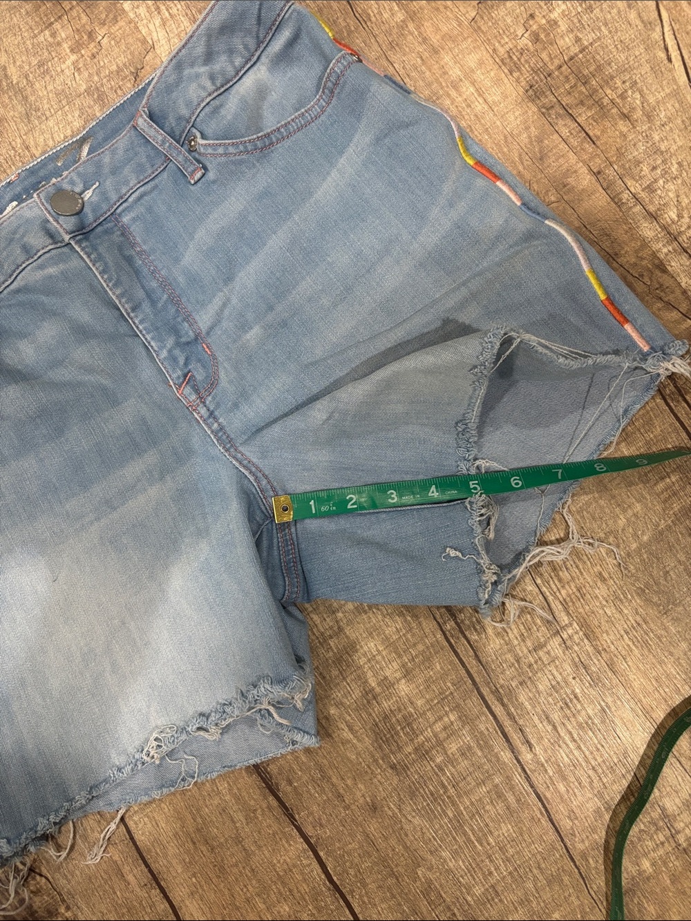 Seven7 Light Blue Denim Shorts with Rainbow Side Trim Frayed $20.00 - Picture 5 of 8